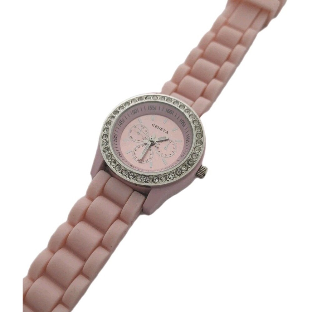 Geneva Womens Pink Silicone Watch Bling Rhinestone Bezel Fresh Battery New